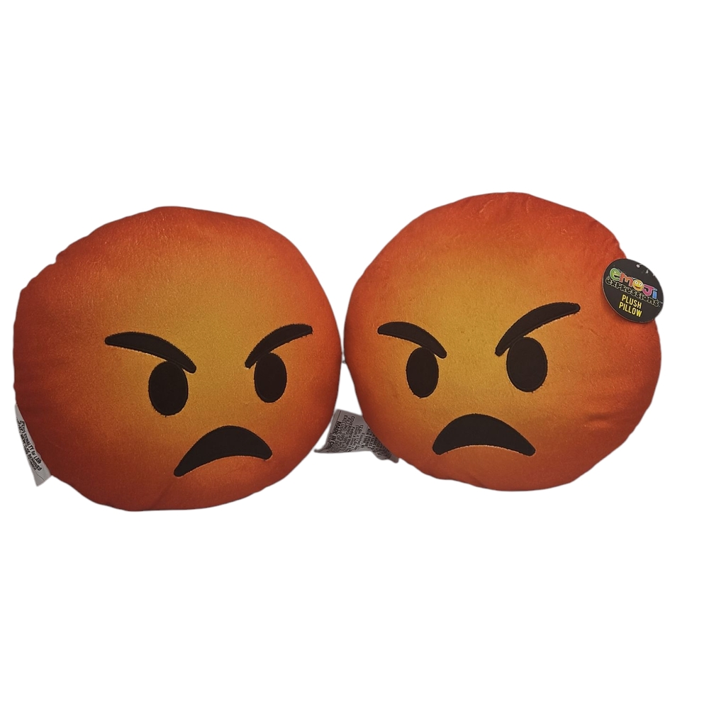Angry Emoji Orange Ombré Round Plush Novelty Pillow Set Of Two (2)
